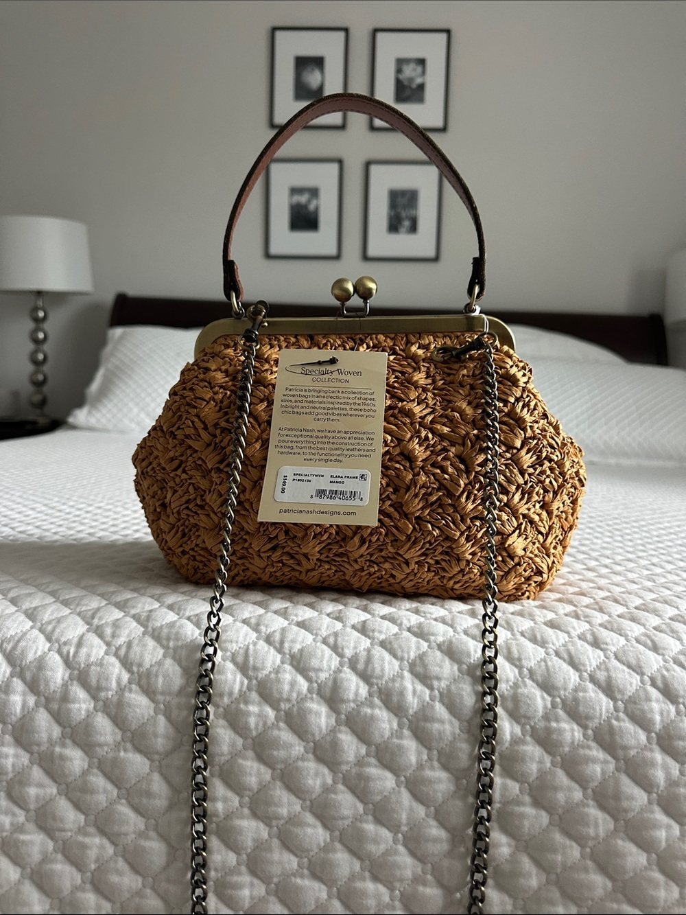 Patricia Nash Tan Woven Frame Clutch with Chain Strap